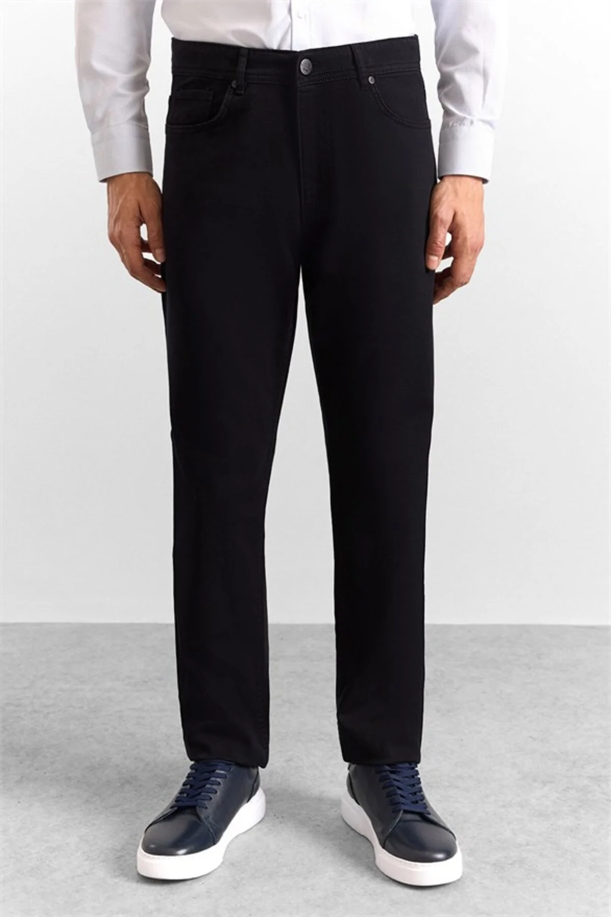 Siyah Regular Düz Twill Normal Bel Casual Pantolon