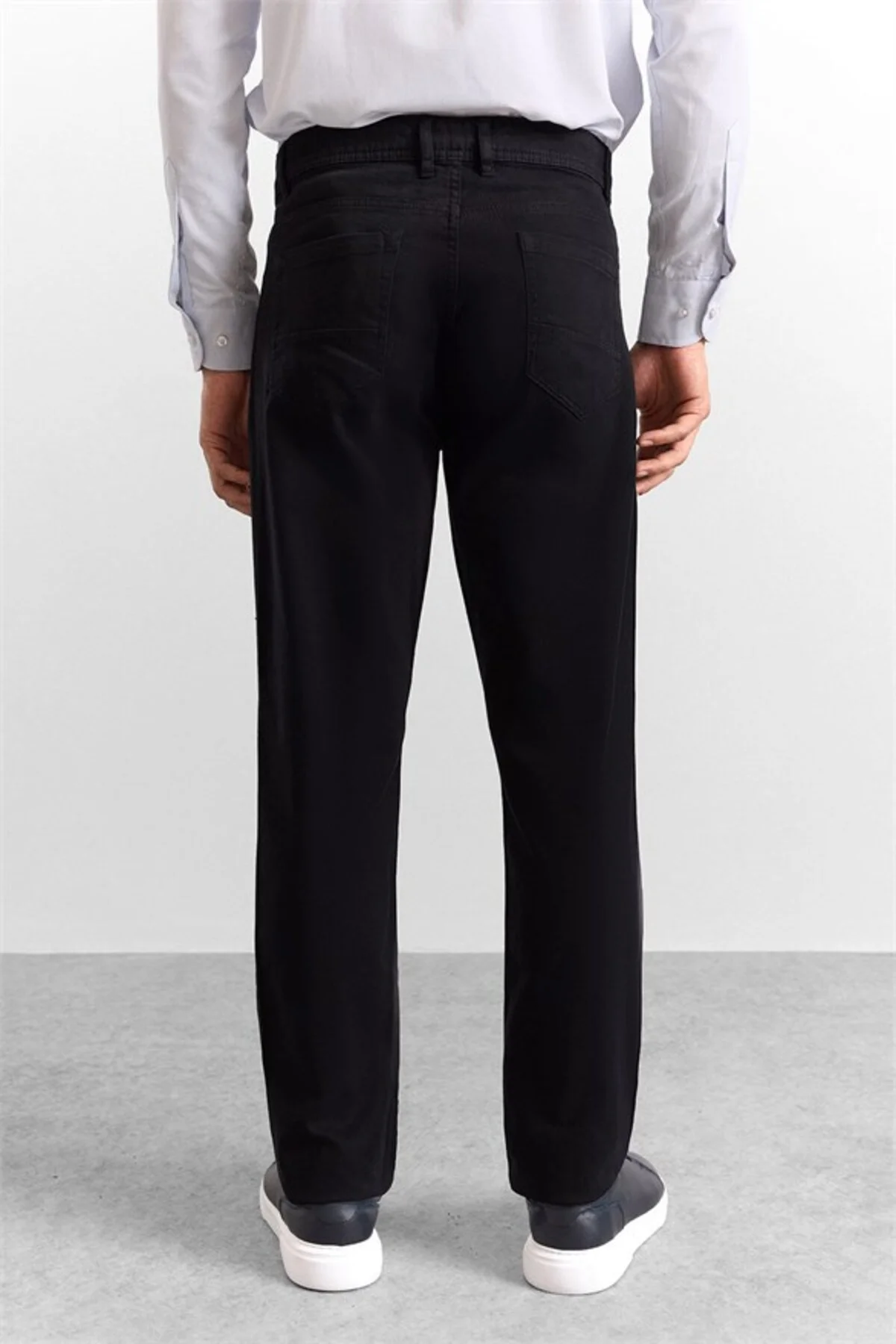 Siyah Regular Düz Twill Normal Bel Casual Pantolon