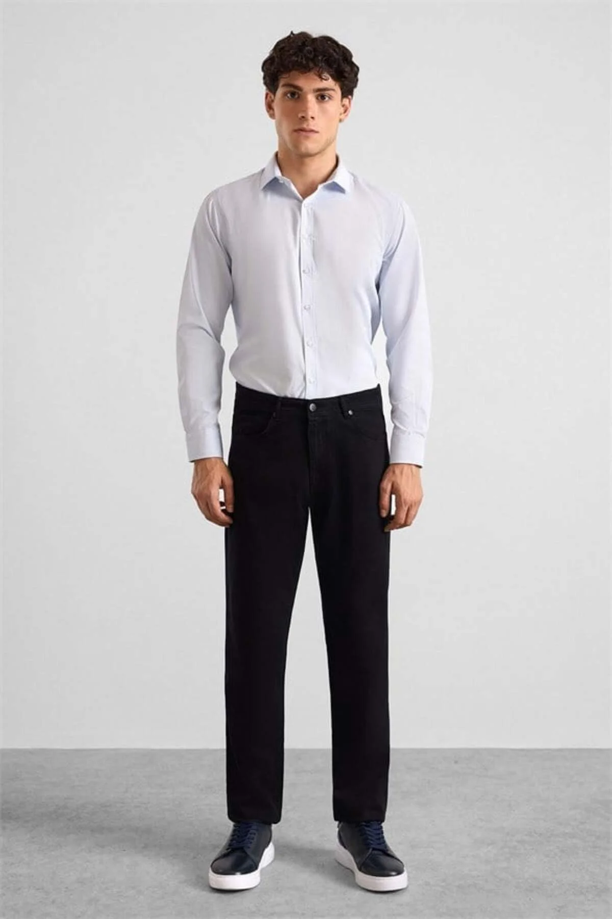 Siyah Regular Düz Twill Normal Bel Casual Pantolon