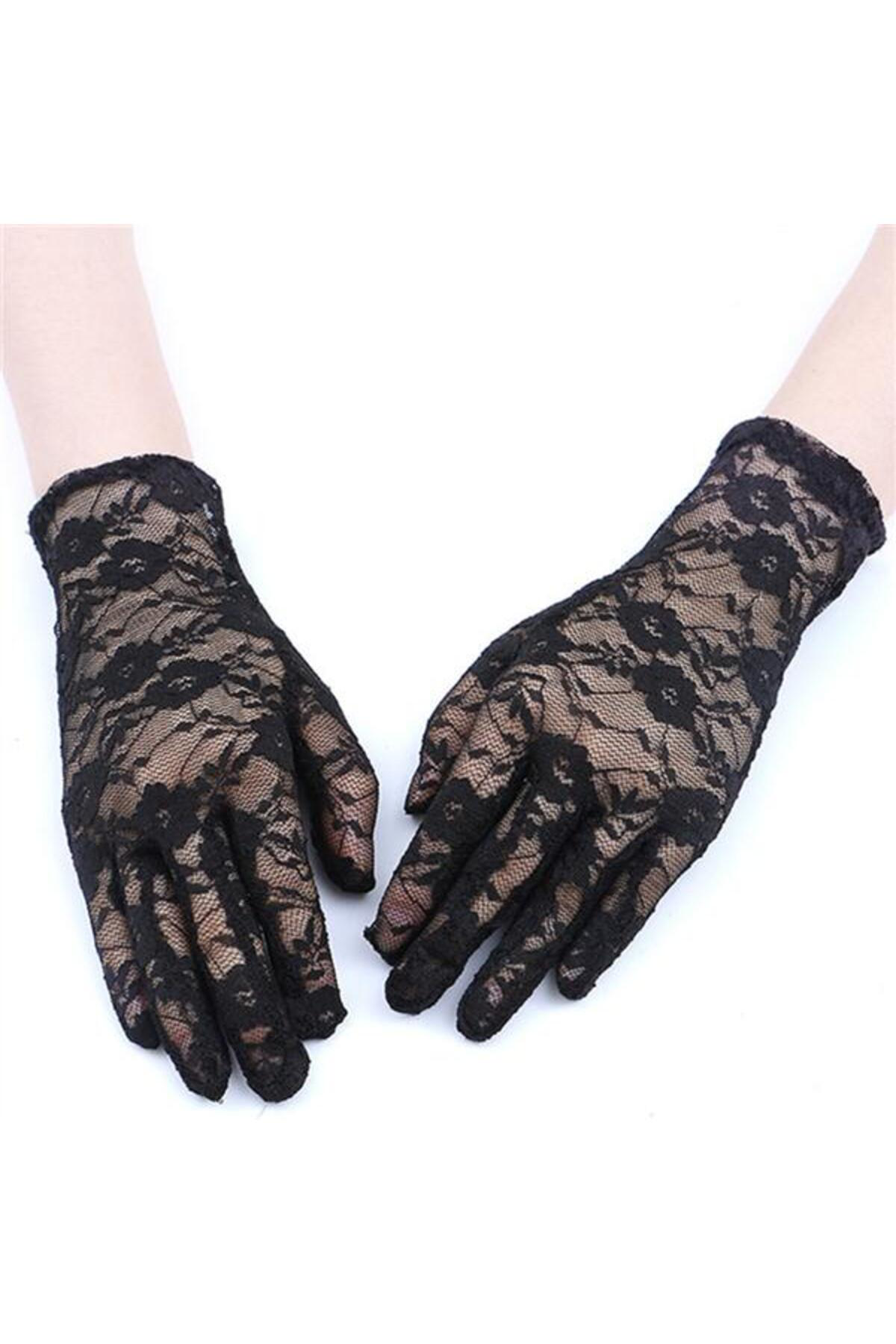 Ela Design Siyah Renk Bilek Boyu Dantel Eldiven Yetişkin Boy
