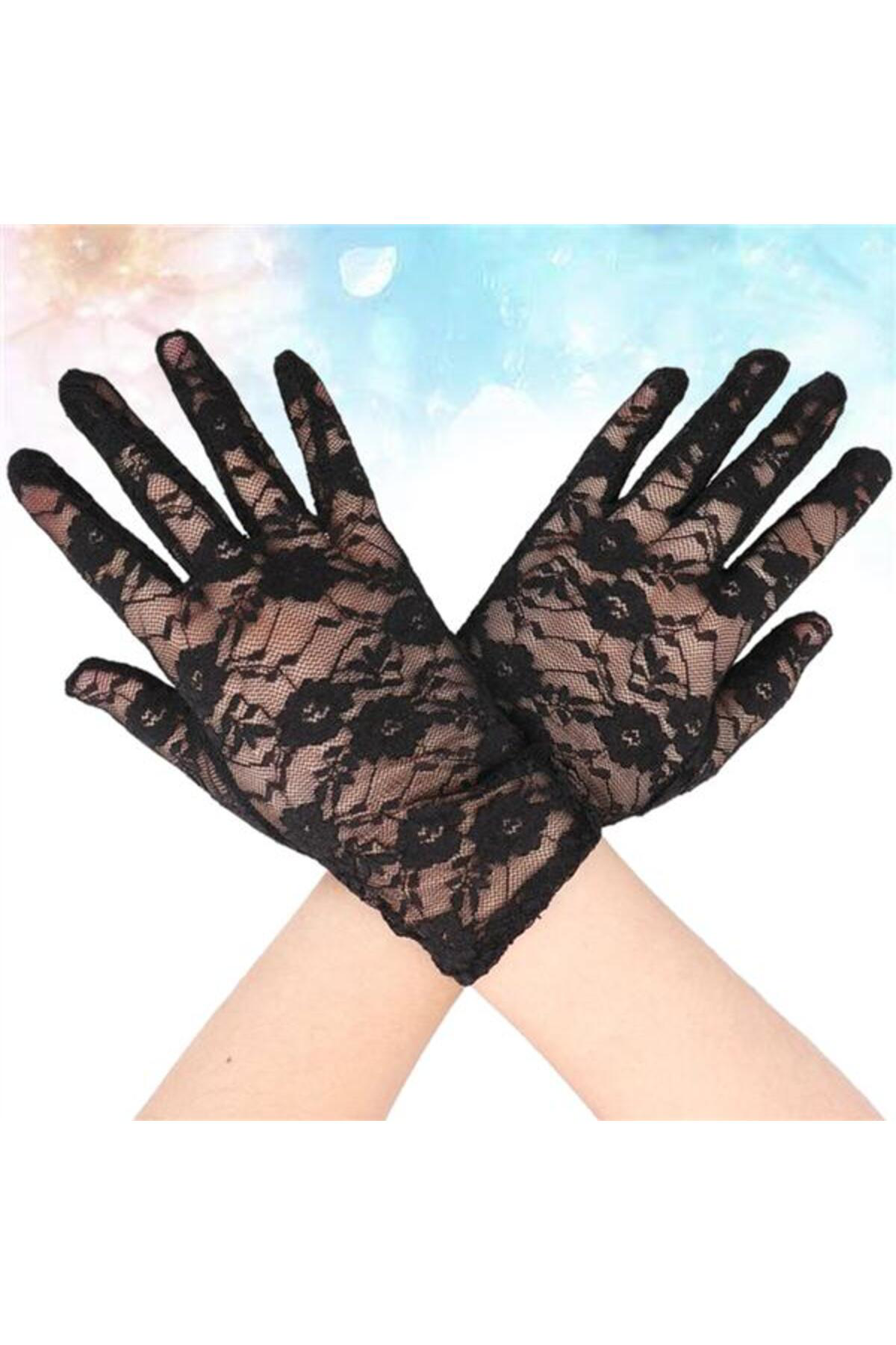 Ela Design Siyah Renk Bilek Boyu Dantel Eldiven Yetişkin Boy
