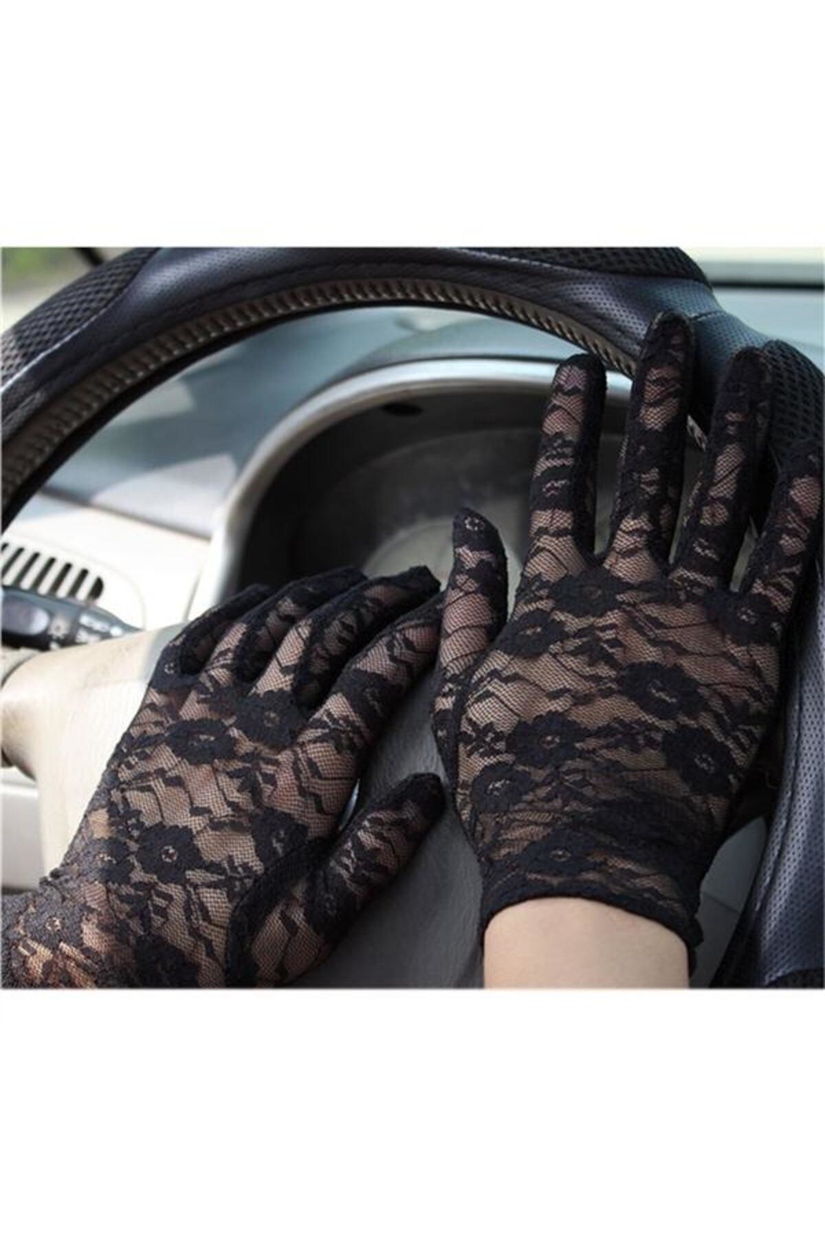 Ela Design Siyah Renk Bilek Boyu Dantel Eldiven Yetişkin Boy