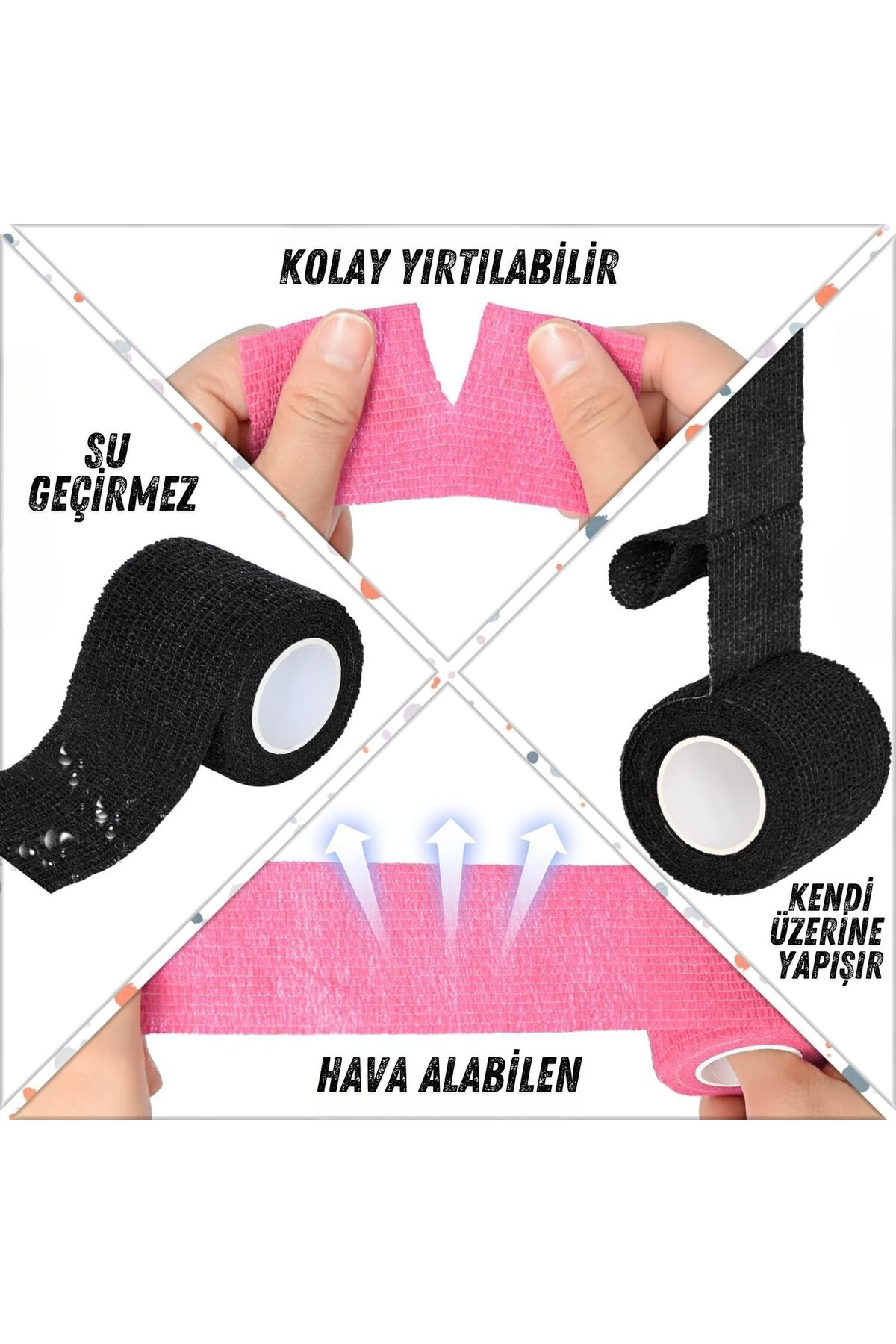 Siyah Renk Coban Bandajı Elastik Kendinden Yapışkanlı Coban Banda