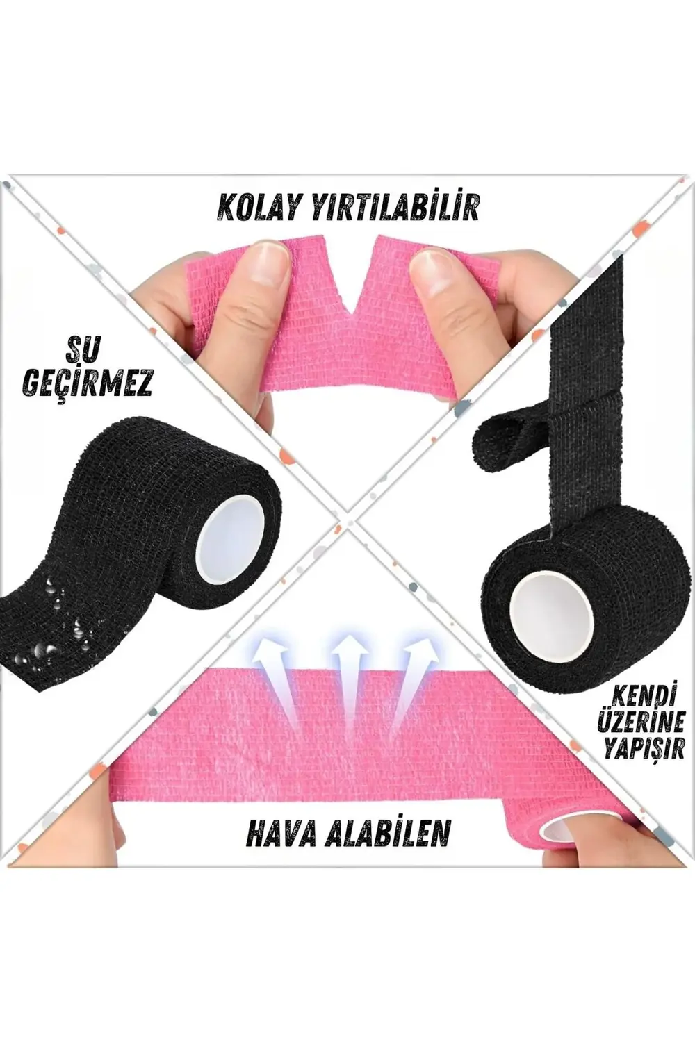 Siyah Renk Coban Bandajı Elastik Kendinden Yapışkanlı Coban Banda