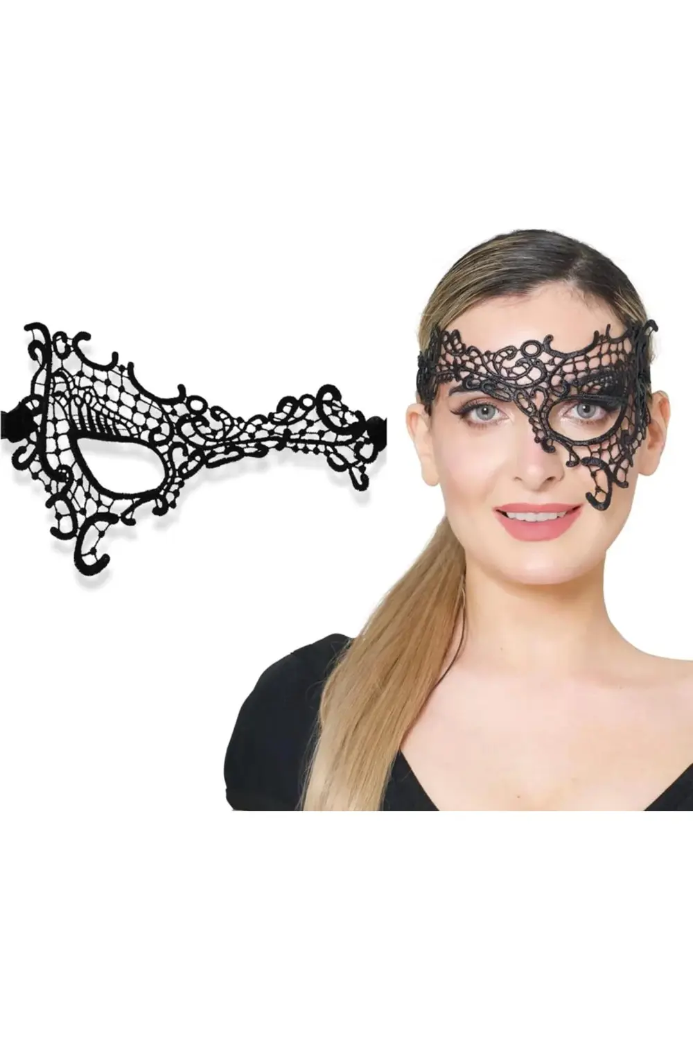 Siyah Renk Dantel Kesim Dantel İşlemeli Balo Parti Maskesi 13 No