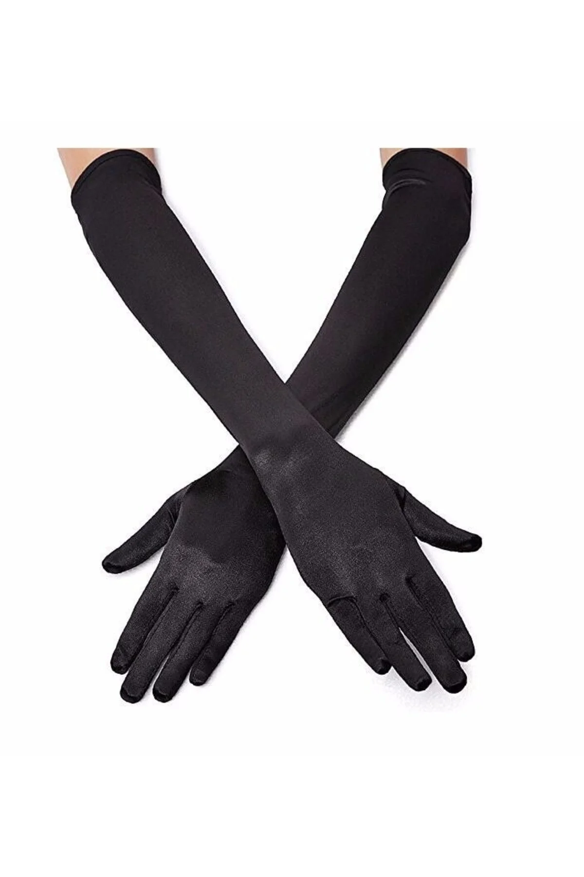 Siyah Renk Dirseğe Kadar Uzun Kumaş Eldiven 40 cm Siyah Renk Dirseğe Kadar Uzun Kumaş Eldiven 40 cm