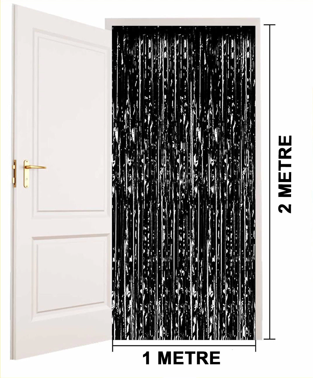 Siyah Renk Ekstra Metalize Parlak Saçaklı Arka Fon Perde İthal A