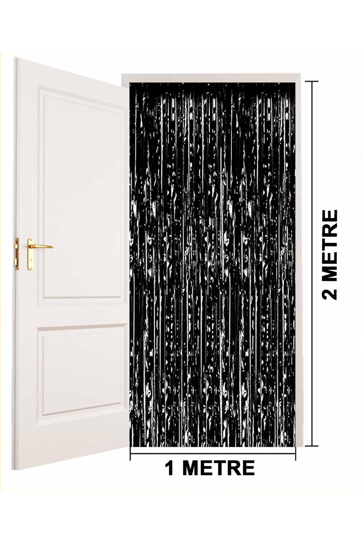 Astra Market Siyah Renk Ekstra Metalize Parlak Saçaklı Arka Fon Perde İthal A