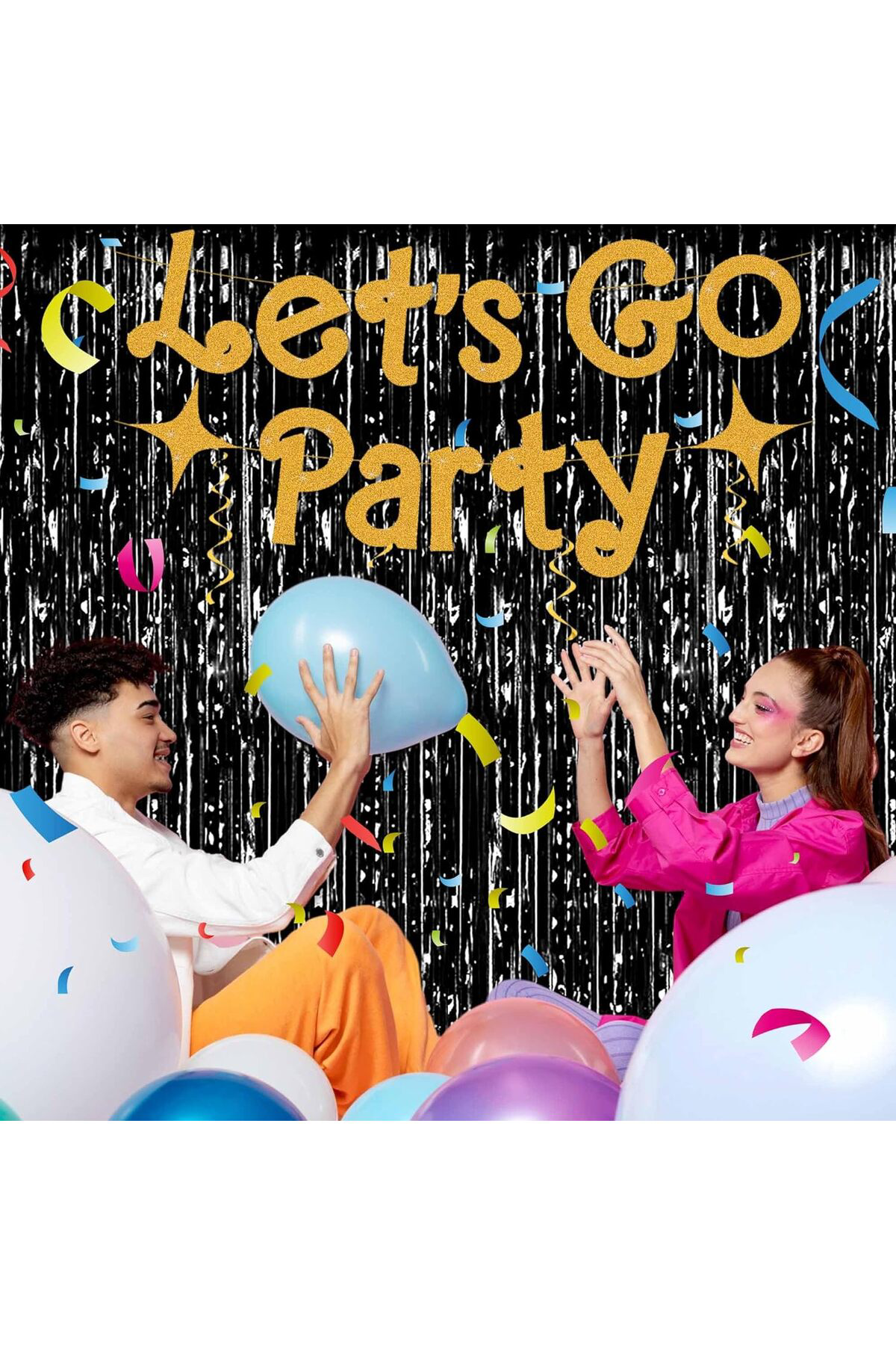 Astra Market Siyah Renk Ekstra Metalize Parlak Saçaklı Arka Fon Perde İthal A