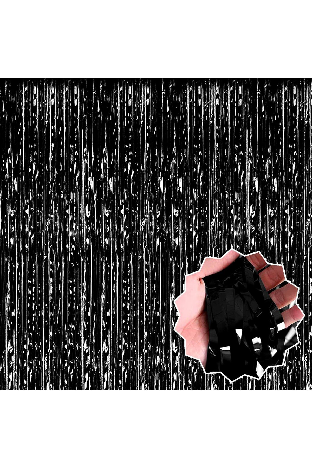 Astra Market Siyah Renk Ekstra Metalize Parlak Saçaklı Arka Fon Perde İthal A