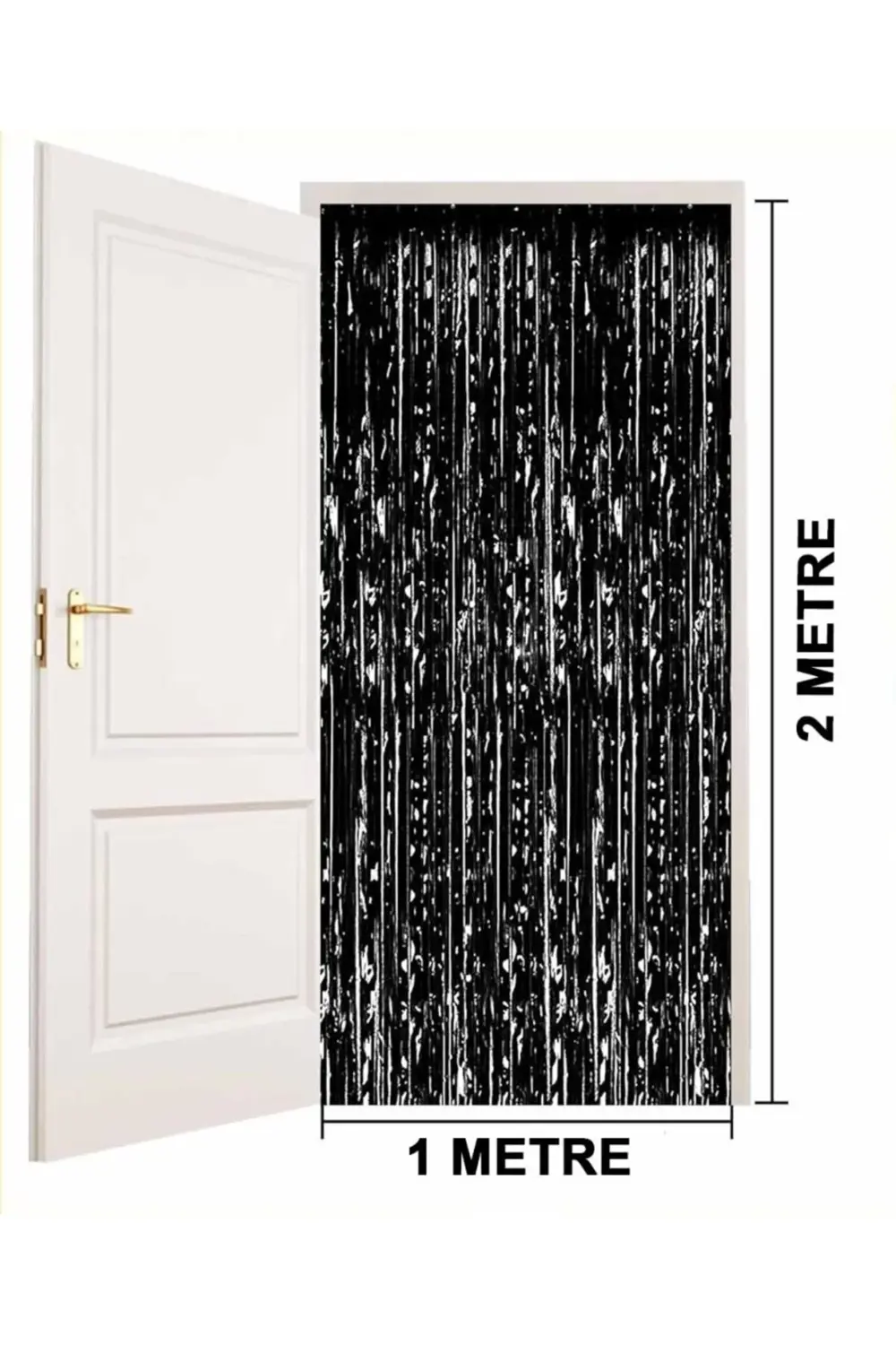 Siyah Renk ENessiWorldtra Metalize Parlak Saçaklı Arka Fon Perde