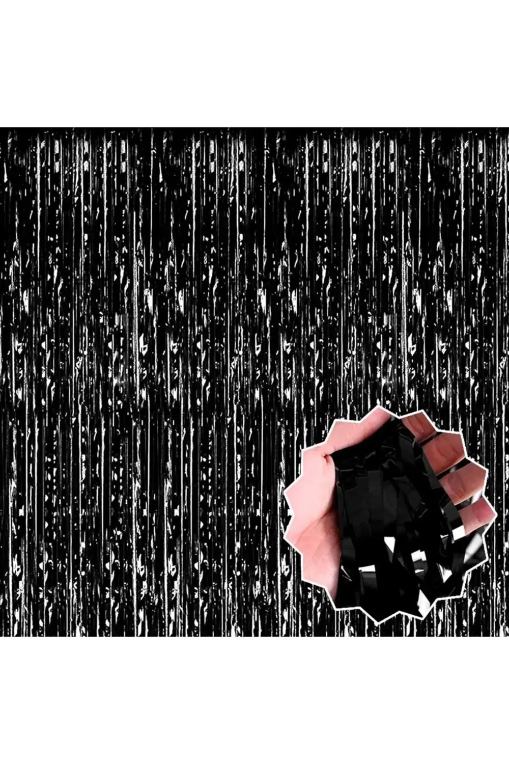 Siyah Renk ENessiWorldtra Metalize Parlak Saçaklı Arka Fon Perde