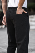 Siyah Renk Erkek Yazlık Keten Karışımı Relaxed Pantolon - SİYAH