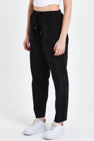 Siyah Renk Kadın Yazlık Keten Karışımı Relaxed Pantolon - SİYAH