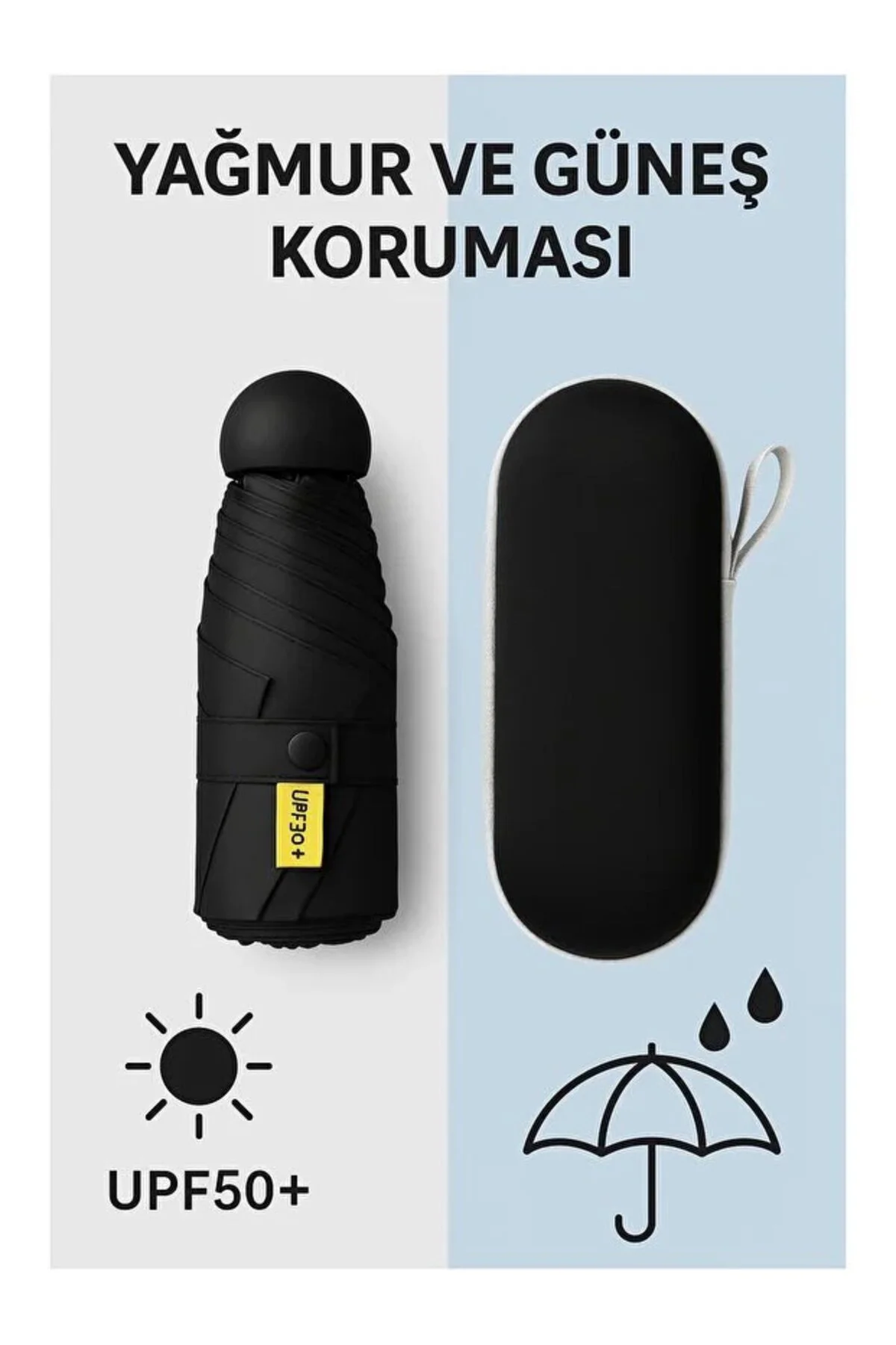 Siyah Renk Katlanır Çanta İçi Lüks Şemsiye