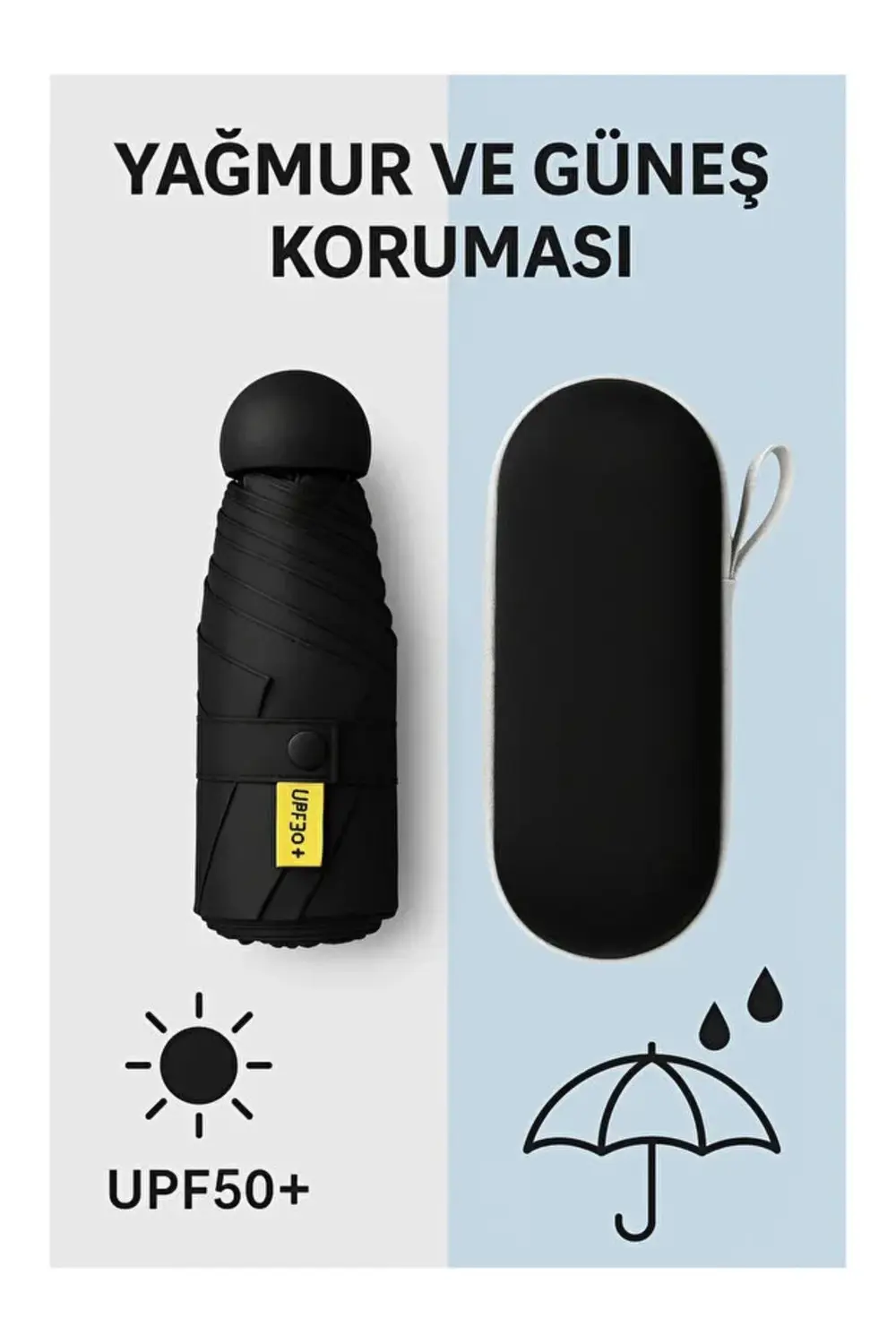 Siyah Renk Katlanır Çanta İçi Lüks Şemsiye