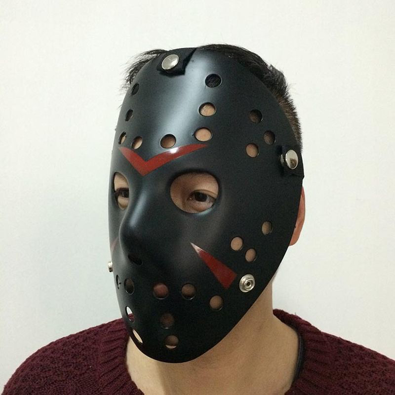 Siyah Renk Kırmızı Çizgili Tam Yüz Hokey Jason Maskesi Hannibal M
