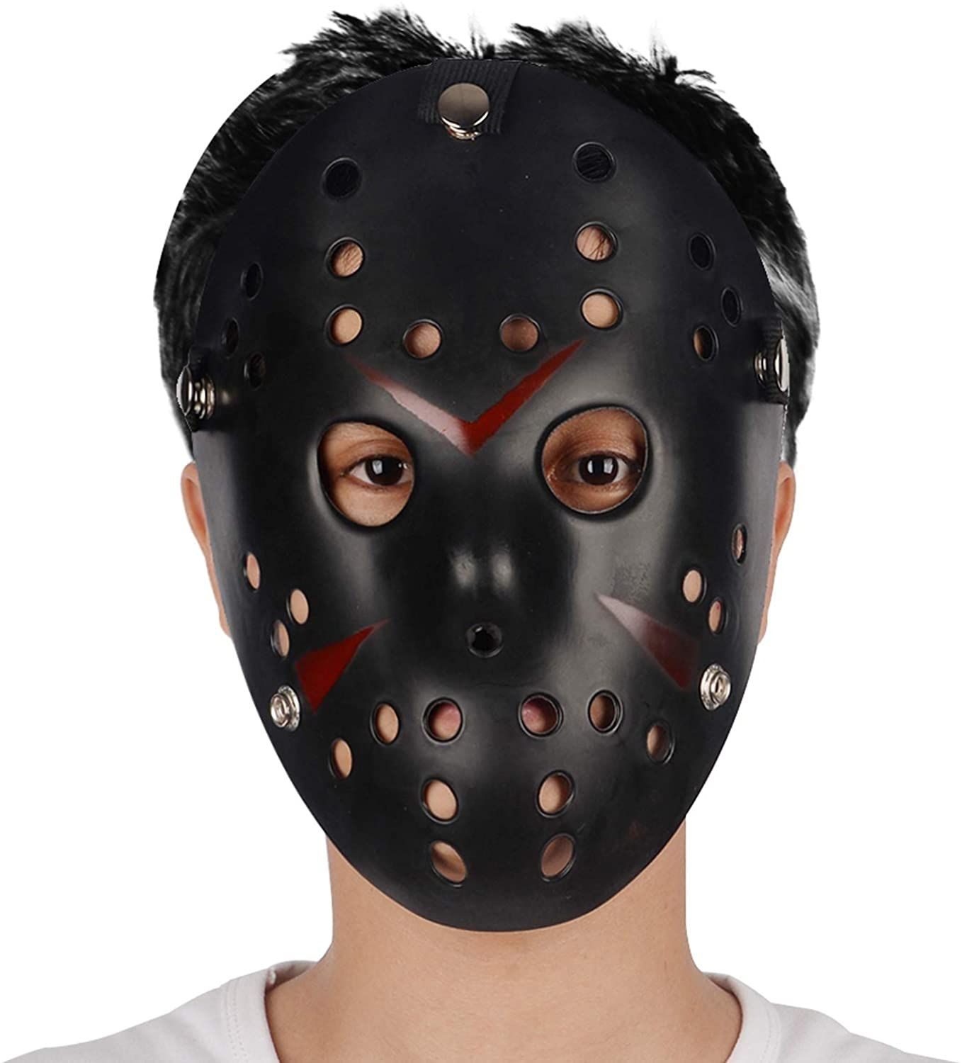 Siyah Renk Kırmızı Çizgili Tam Yüz Hokey Jason Maskesi Hannibal M
