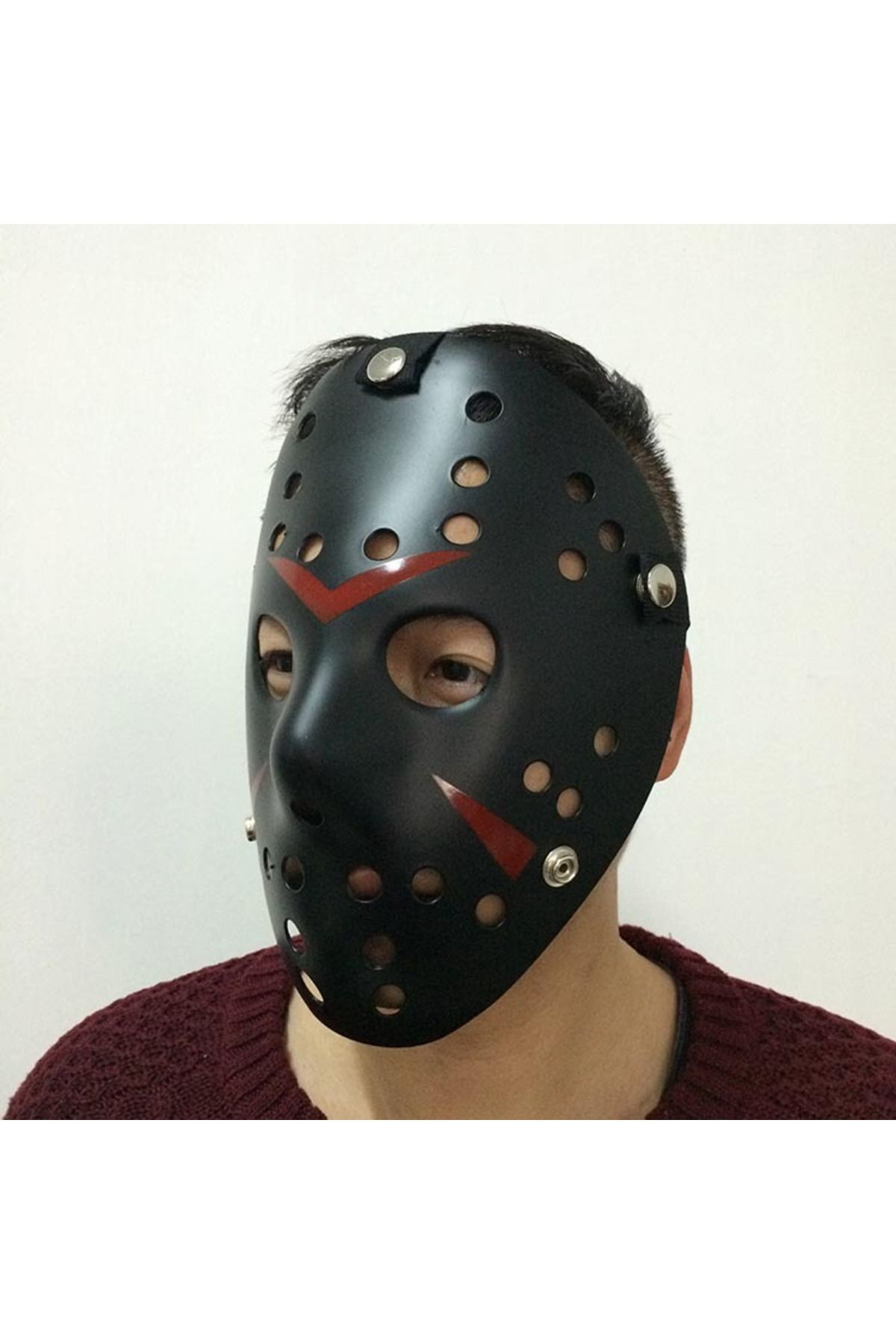 Ok Aksesuar Siyah Renk Kirmizi Çizgili Tam Yüz Hokey Jason Maskesi Hannibal M