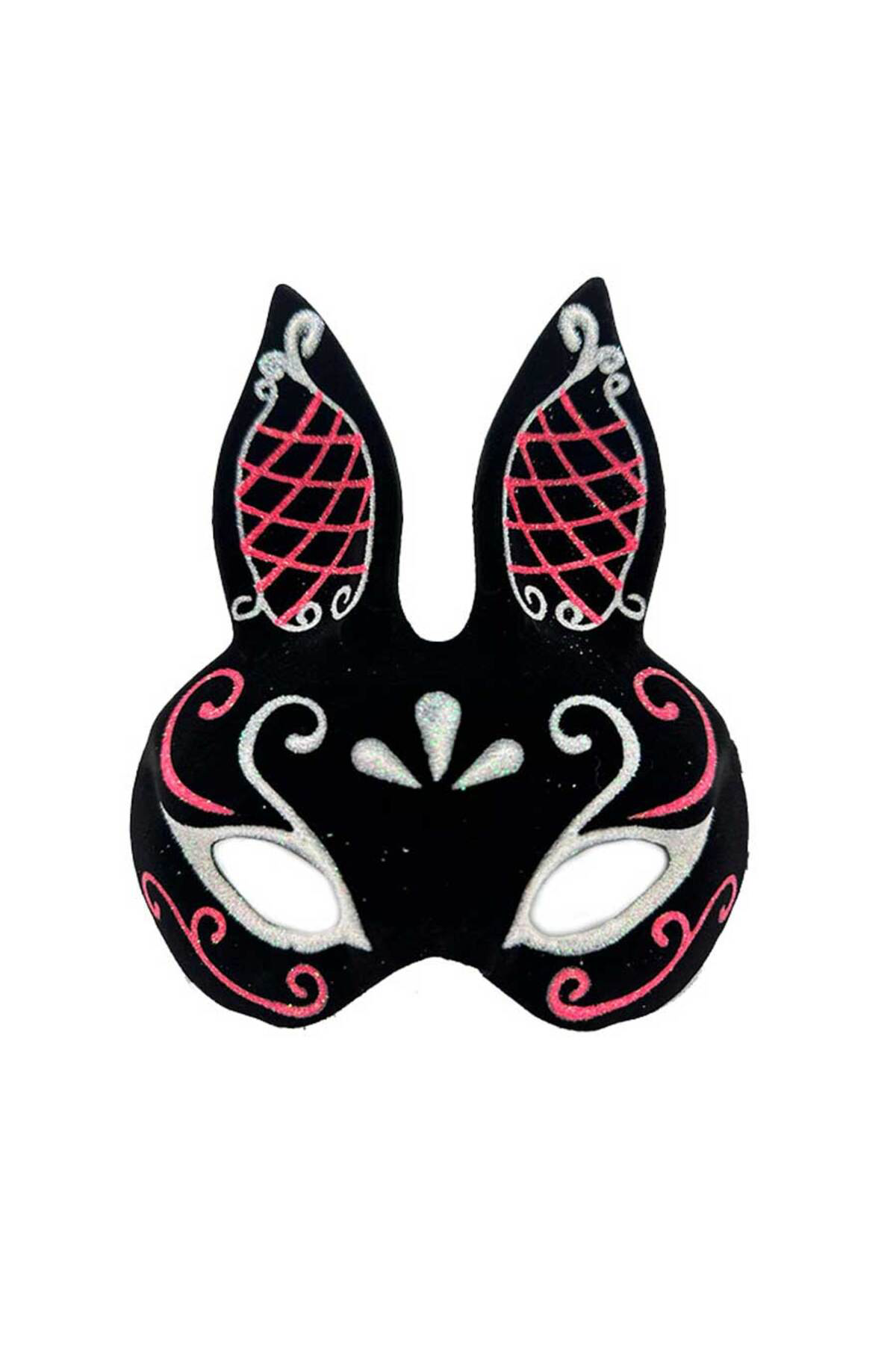 Byr Siyah Renk Kırmızı Beyaz Simli Siyah Süet Kaplama Tavşan Maskesi