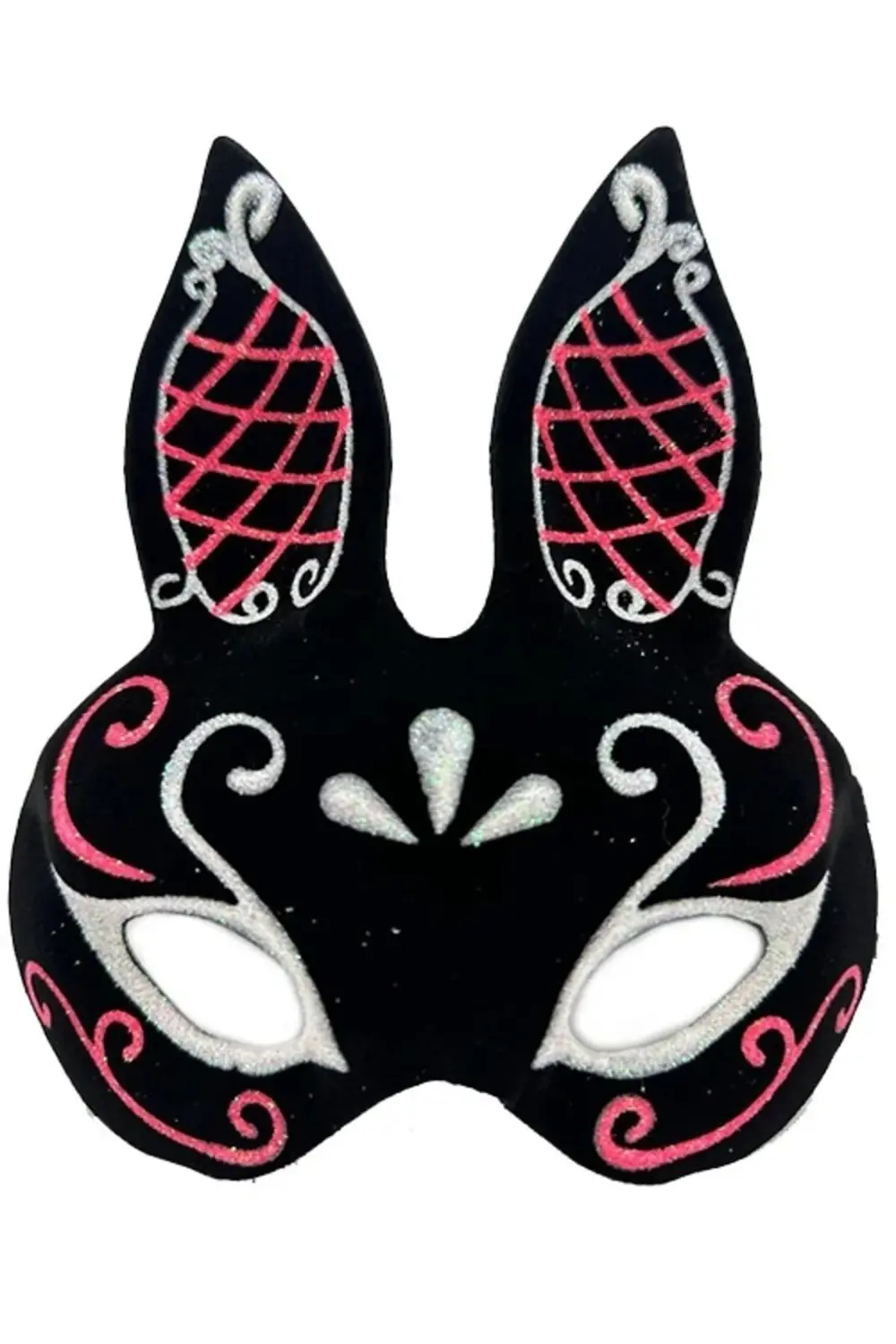 Siyah Renk Kırmızı Beyaz Simli Siyah Süet Kaplama Tavşan Maskesi