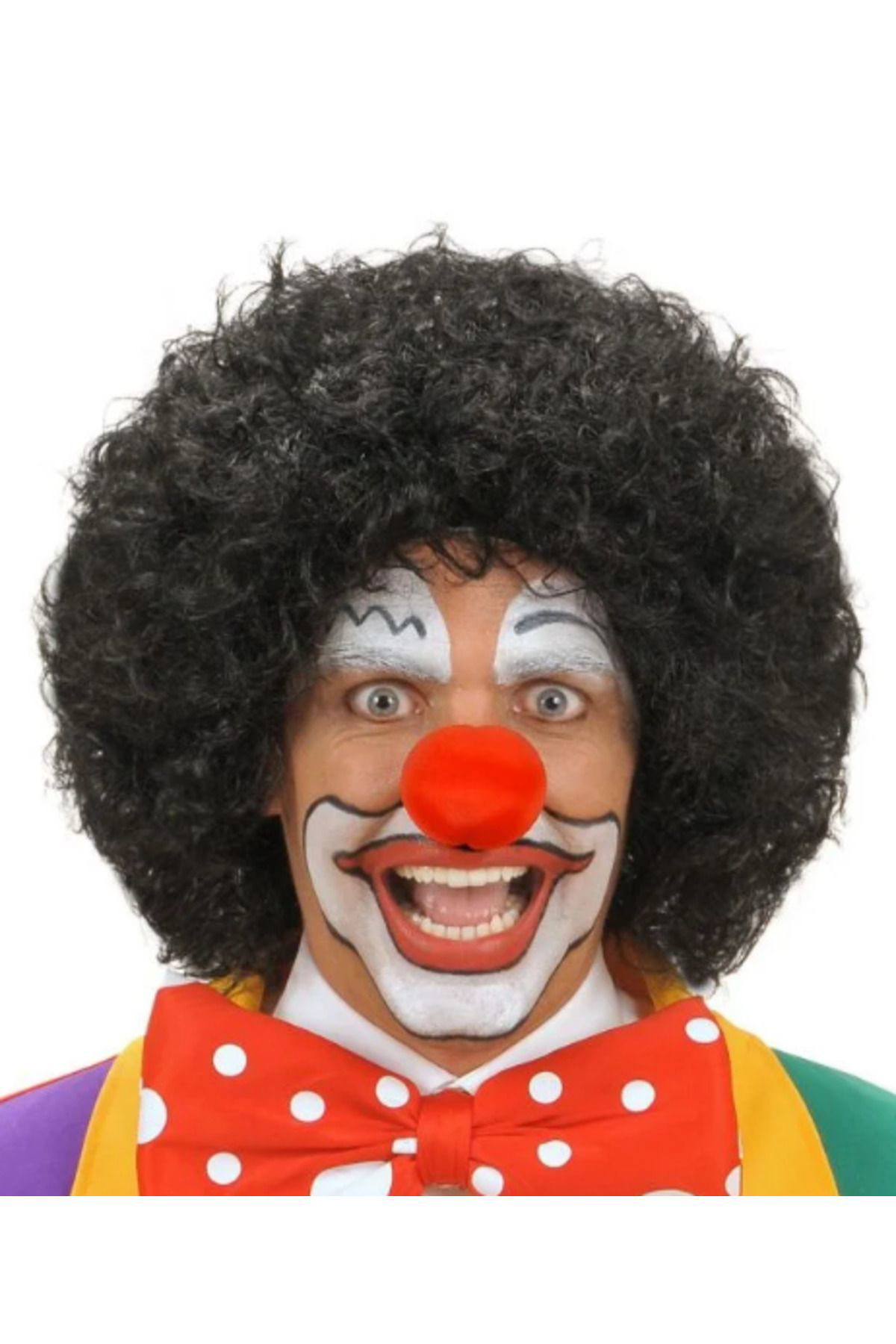 Ok Aksesuar Siyah Renk Kivircik Afro Bonus Peruk Saç Ve Kirmizi Sünger Burun