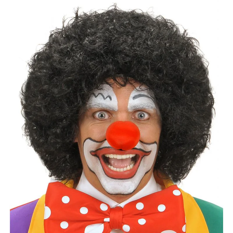 Siyah Renk Kıvırcık Afro Bonus Peruk Saç ve Kırmızı Sünger Burun 