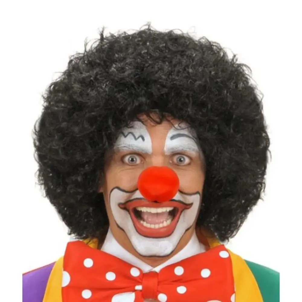Siyah Renk Kıvırcık Afro Bonus Peruk Saç ve Kırmızı Sünger Burun 