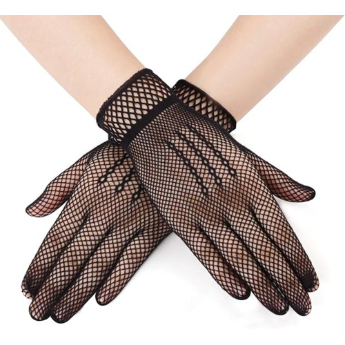 Siyah Renk Likralı File Eldiven Parmaklı Örgü Eldiven Yetişkin Bo