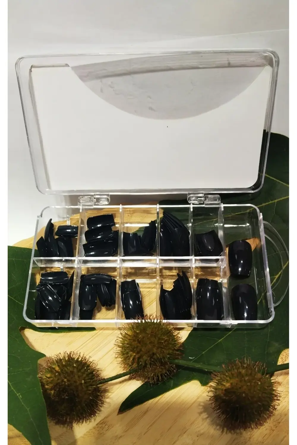 Siyah Renk Lüks Gösterişli Kare Takma Tırnak