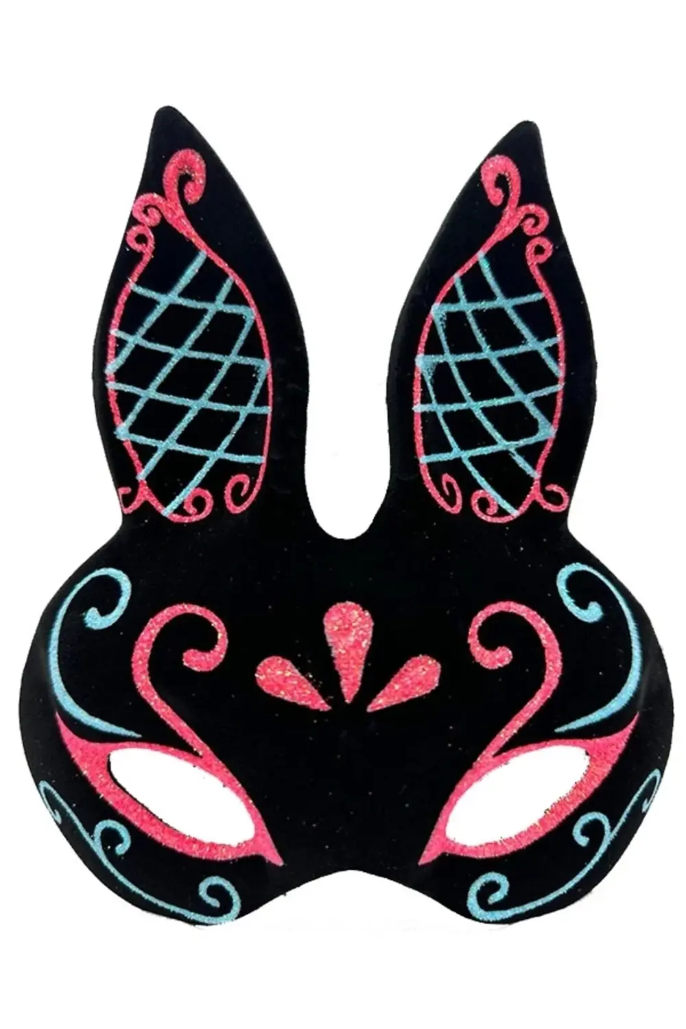 Siyah Renk Mavi Kırmızı Simli Siyah Süet Kaplama Tavşan Maskesi 1