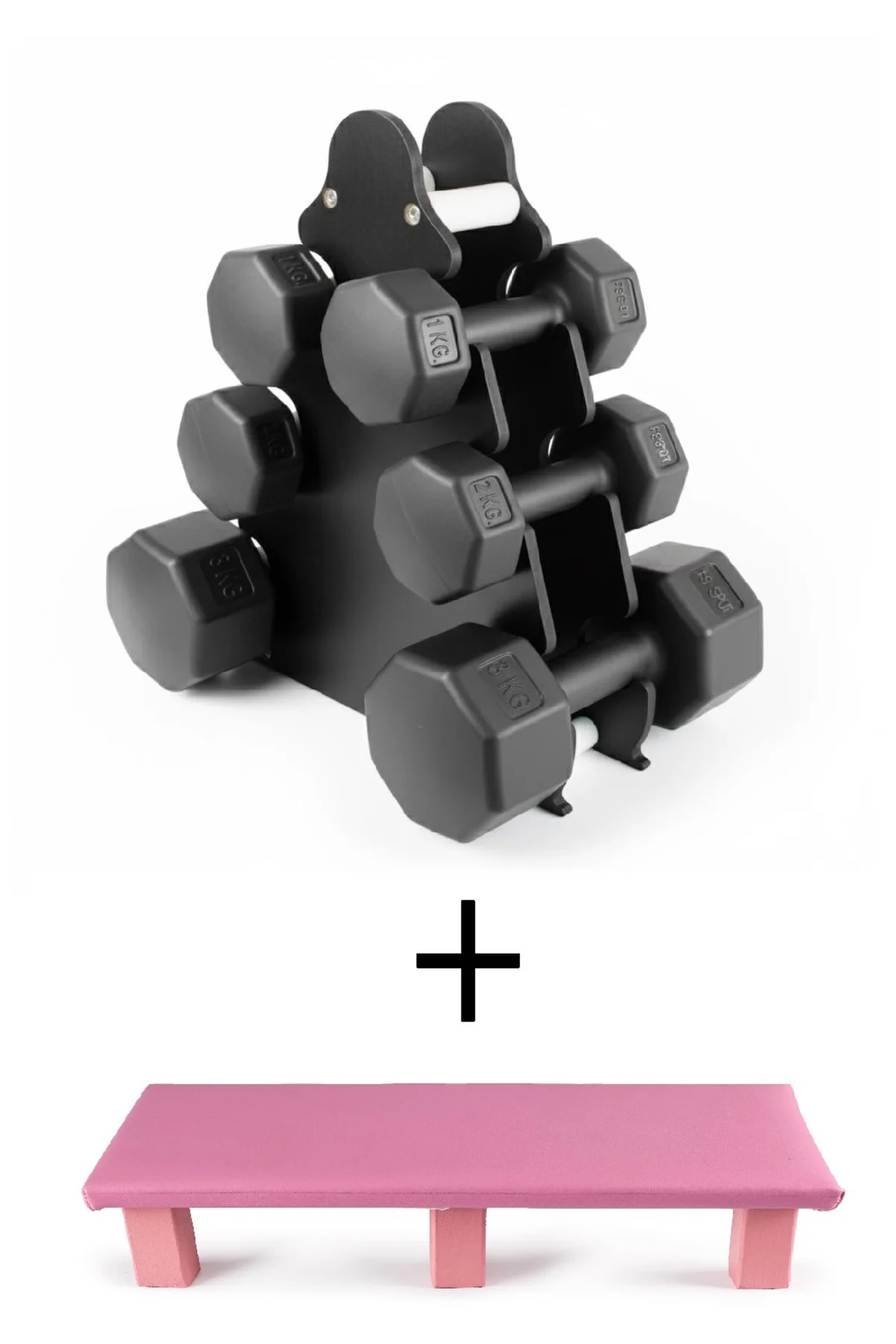 Siyah Renk Mini Dambıl Set ve Uyumlu Stand,1KG,2KG,3KG ve Aerobik Step Tahtası