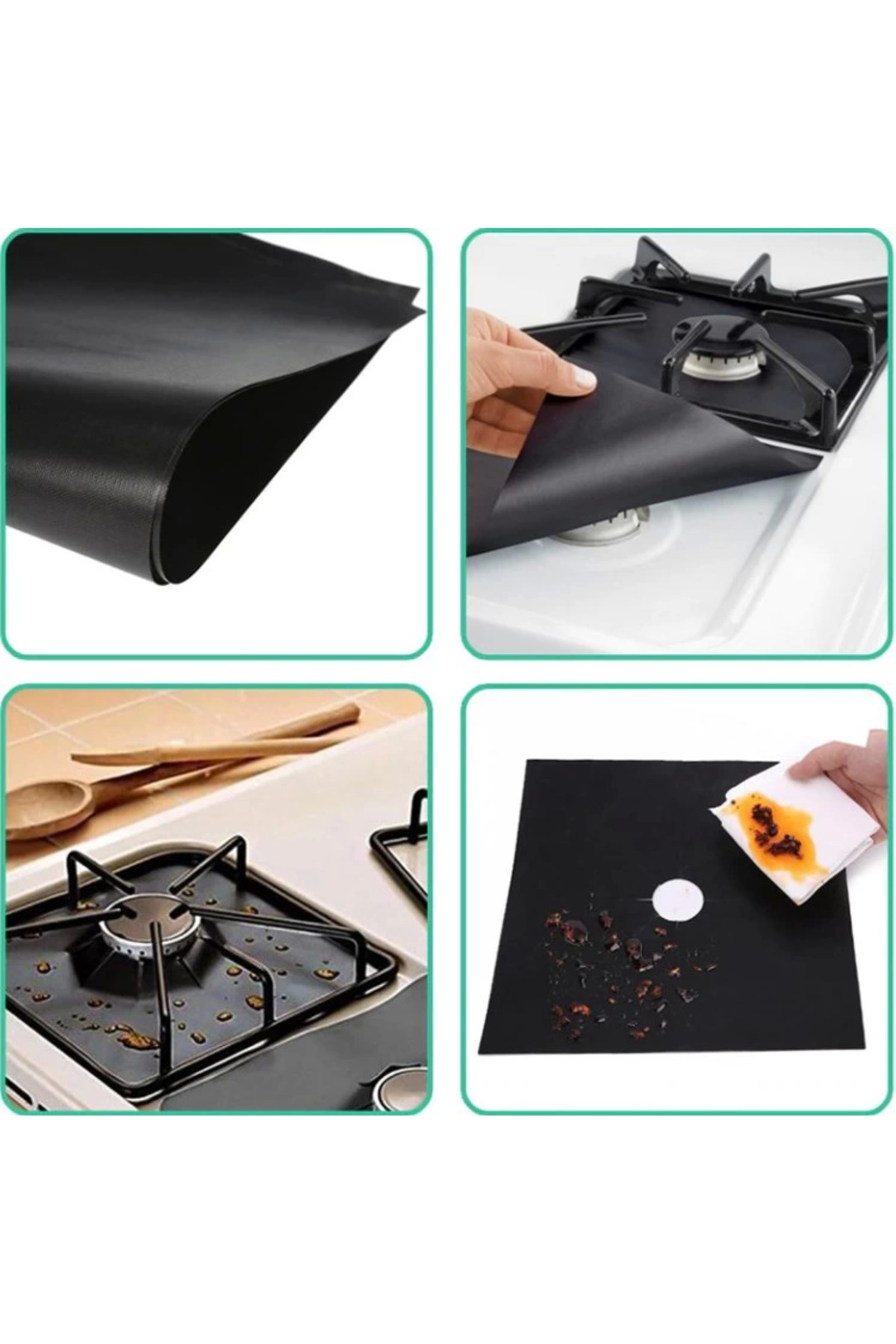 Modafiks Siyah Renk Ocak Koruyucu Folyo Yanmaz Yapışmaz 4'Lü Set