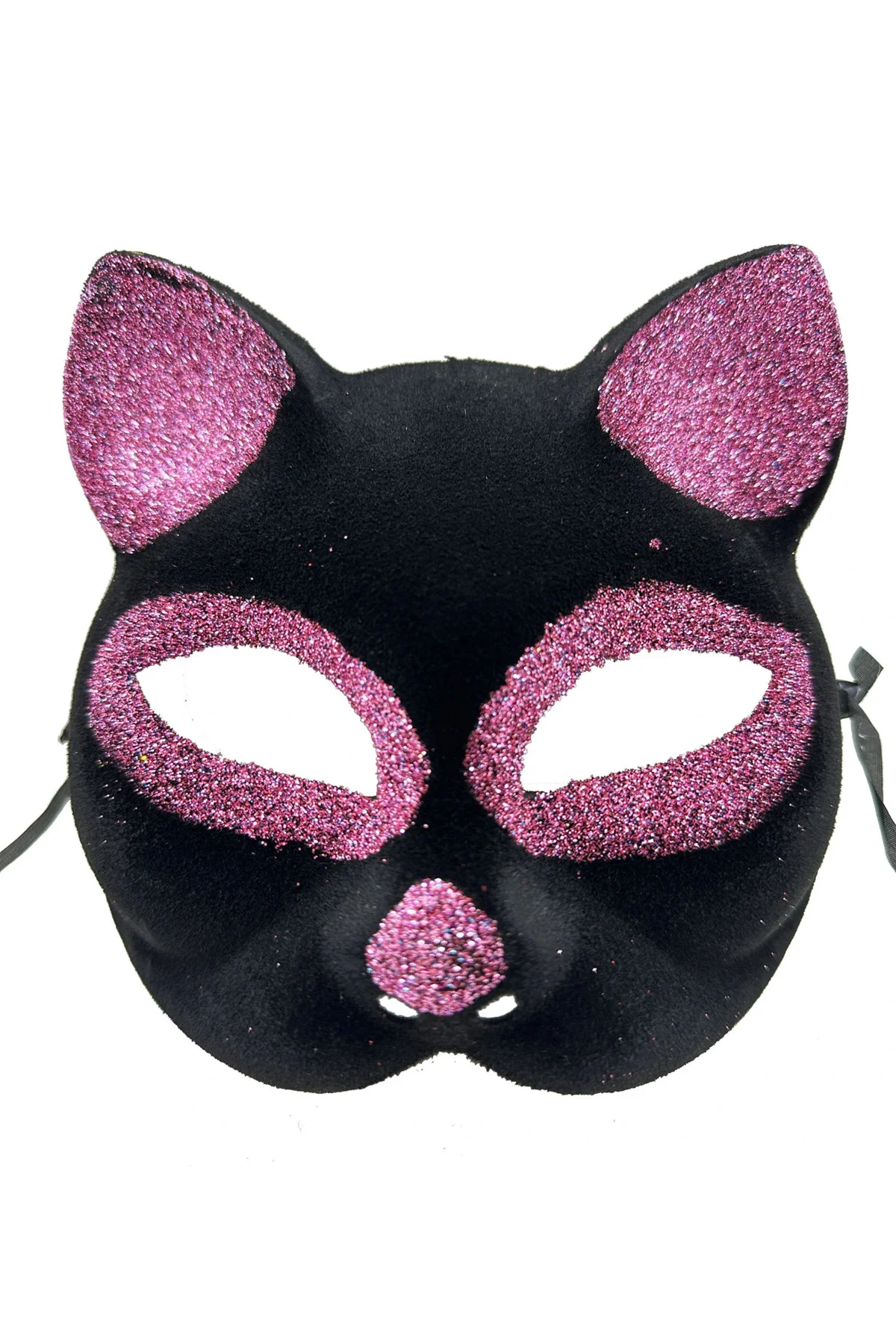 Siyah Renk Pembe Simli Süet Kaplama Kedi Maskesi 18X14 Cm - Görsel 2