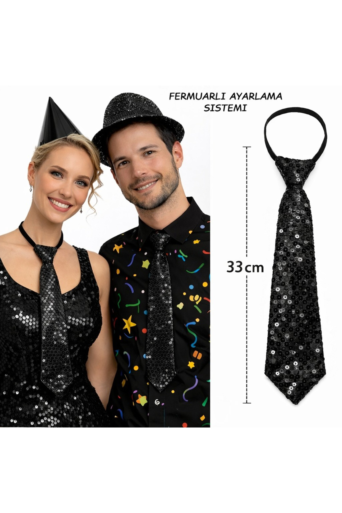 Siyah Renk Pul Payetli Işıltılı Parti Kratı 33 cm