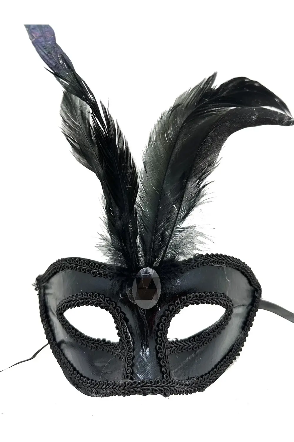 Siyah Renk Rugan Kaplama Siyah Tüylü Parti Maskesi 18x20 Cm