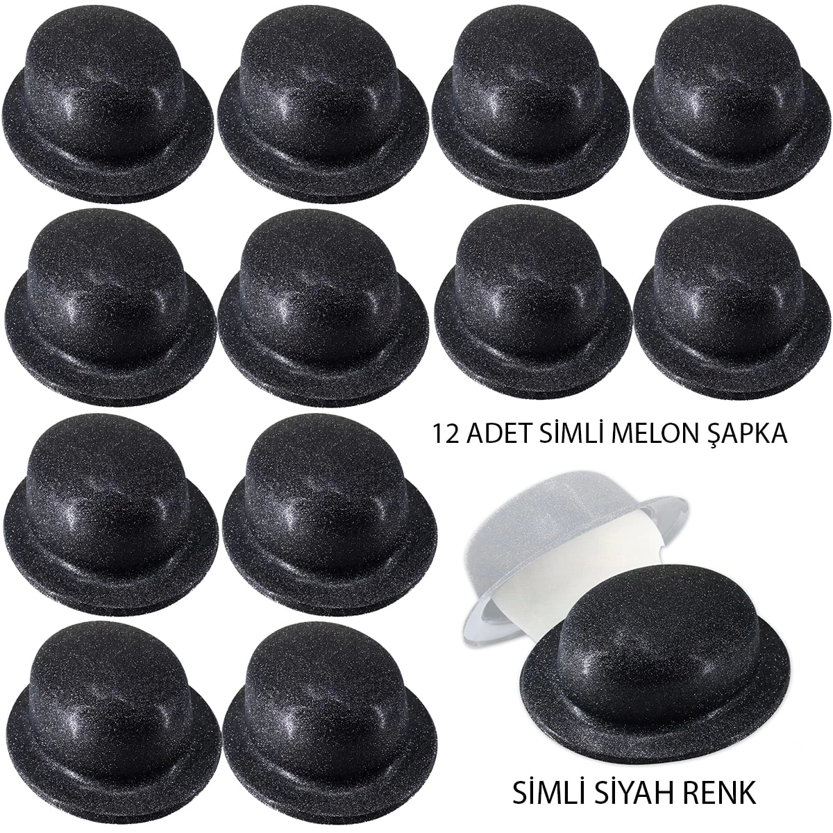 Siyah Renk Simli Melon Yulak Parti Şapkası 12 Adet Siyah Renk Simli Melon Yulak Parti Şapkası 12 Adet