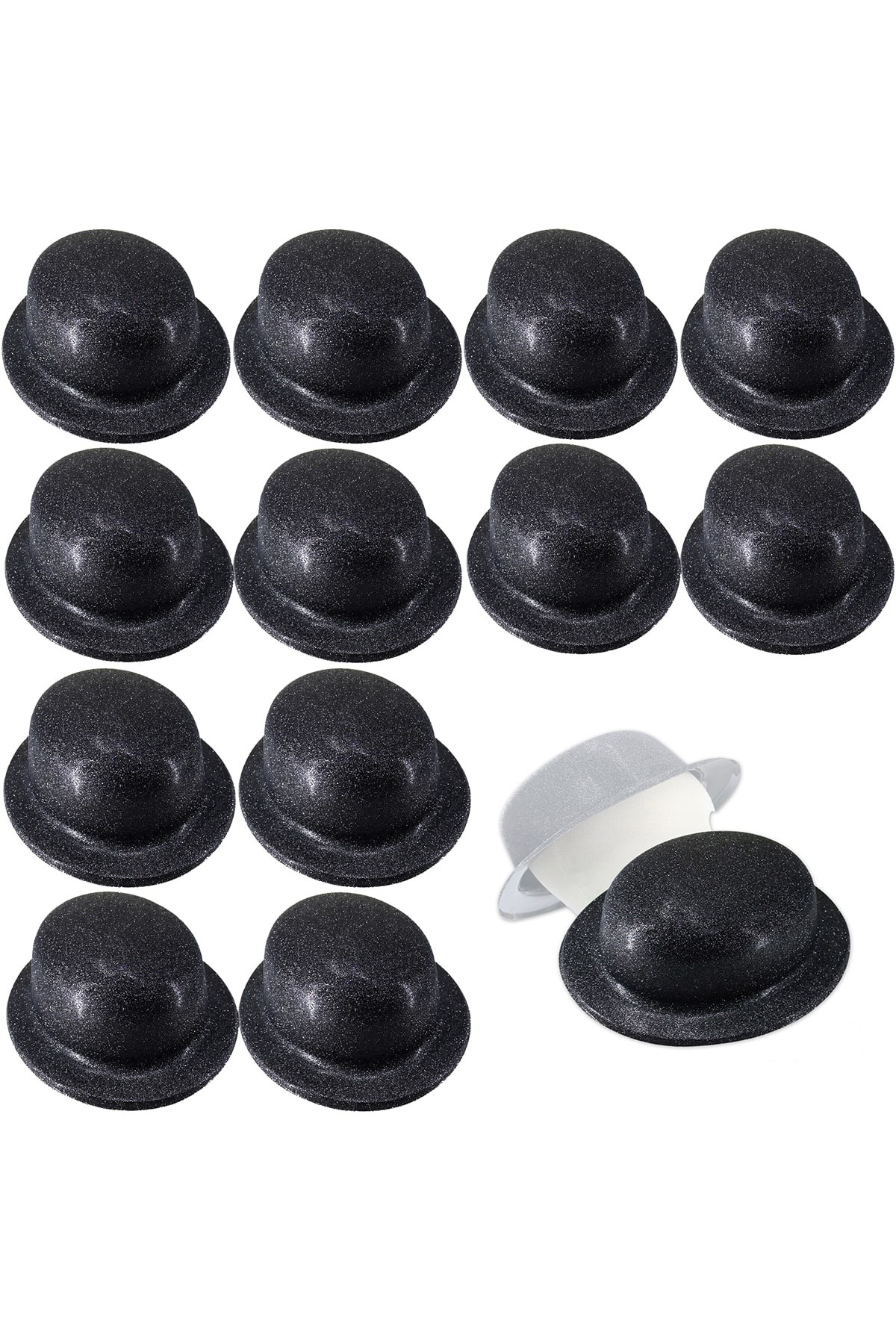 Modafiks Siyah Renk Simli Melon Yuvarlak Parti Şapkası 12 Adet