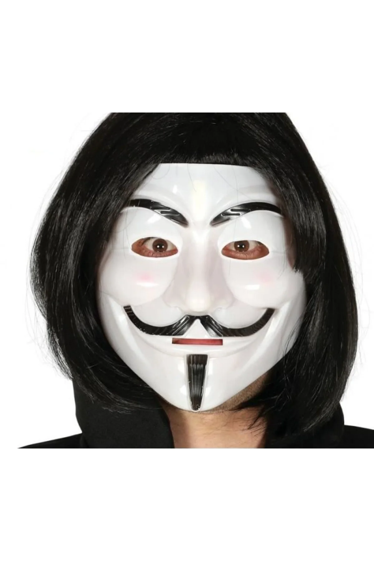 Siyah Renk Takma Kısa Saç ve V For Vendetta Maskesi Anonymous Mas