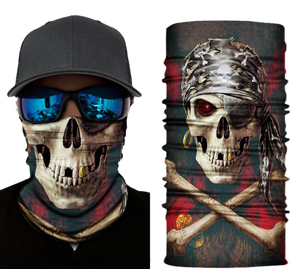 Siyah Renk Üzeri Likralı Korsan Kafatası Baskılı Baf Buff Bandana