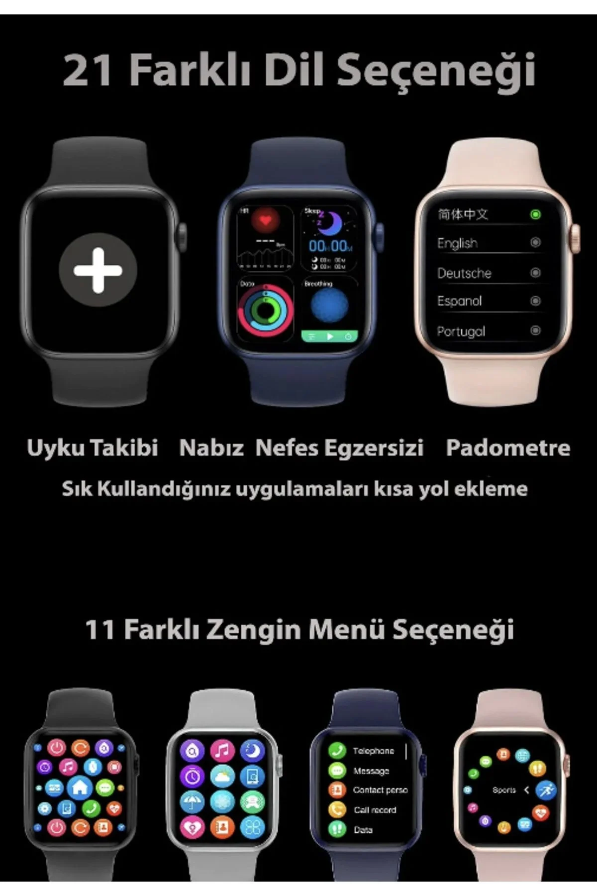Siyah Renkli Akıllı Saat, GPS ve NFC Özellikli, Suya Dayanıklı, Sesli Görüşme ve Sağlık Takibi İçin
