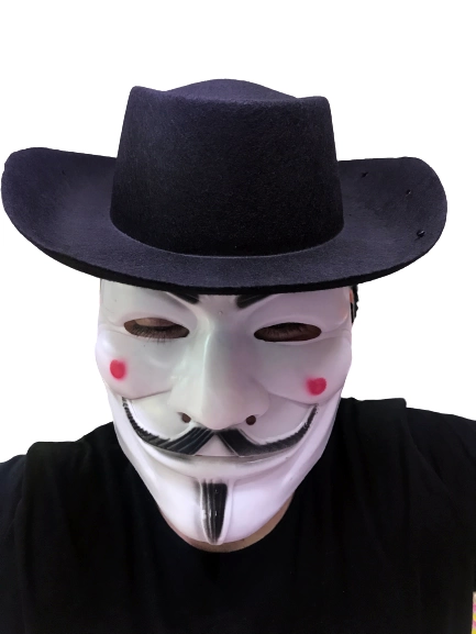 Siyah Renkli Delikli Çocuk Boy Vendetta Şapkası Ve Vendetta Maske Siyah Renkli Delikli Çocuk Boy Vendetta Şapkası Ve Vendetta Maske