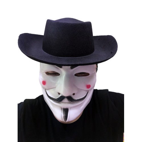 Siyah Renkli Delikli Çocuk Boy Vendetta Şapkası ve Vendetta Maske