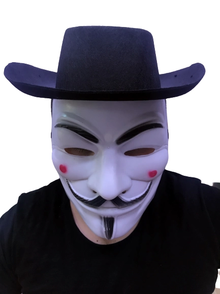 Siyah Renkli Delikli Çocuk Boy Vendetta Şapkası Ve Vendetta Maske Siyah Renkli Delikli Çocuk Boy Vendetta Şapkası Ve Vendetta Maske