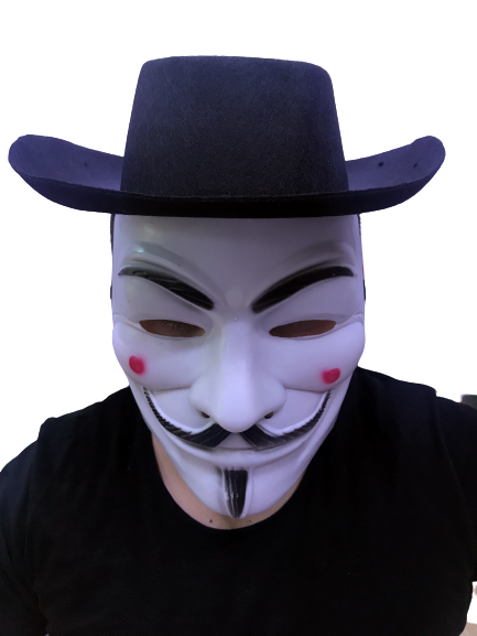 Siyah Renkli Delikli Çocuk Boy Vendetta Şapkası ve Vendetta Maske Siyah Renkli Delikli Çocuk Boy Vendetta Şapkası ve Vendetta Maske