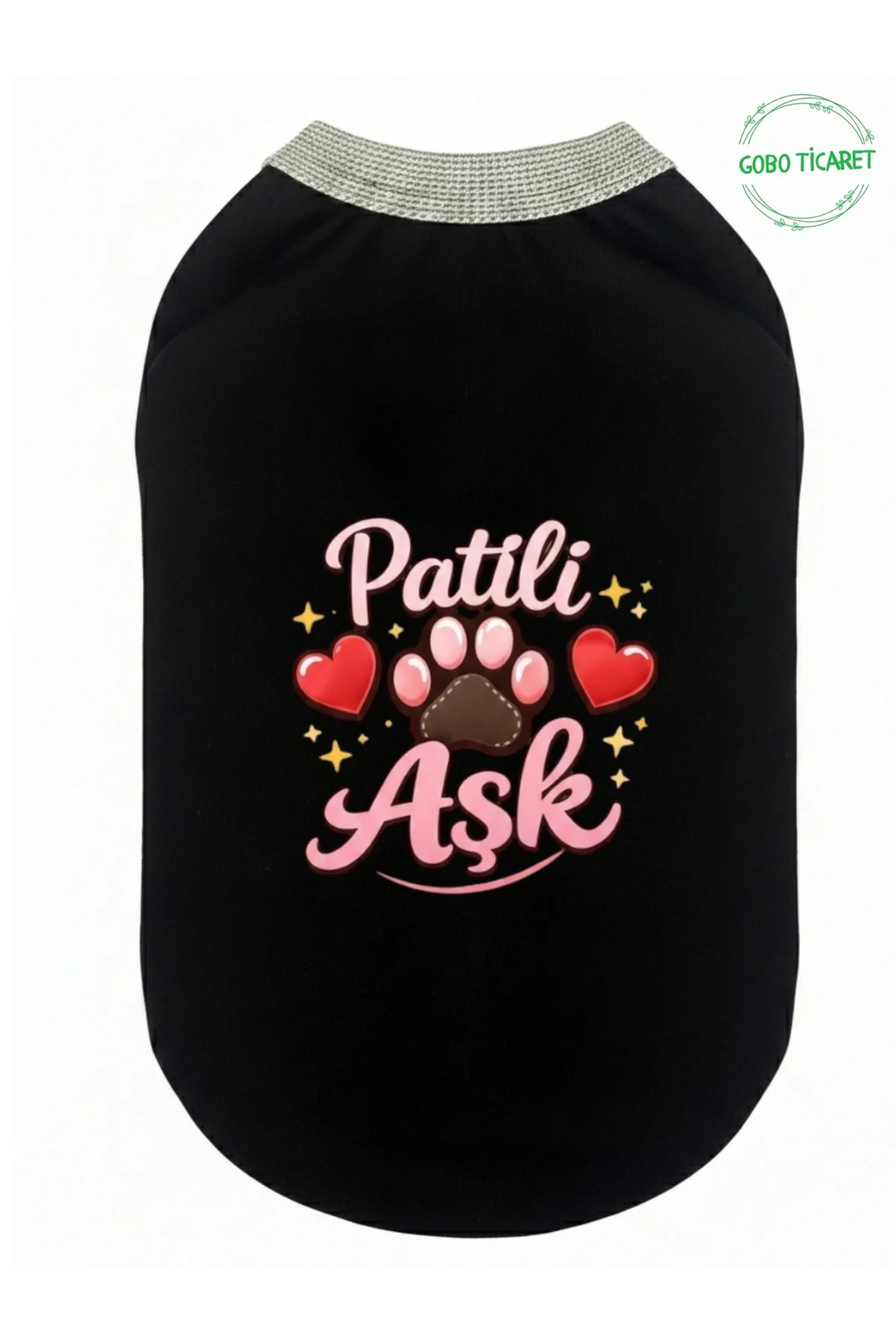 Siyah Renkli Patili Aşk Baskılı Kedi ve Köpek Kıyafeti Tişörtü El