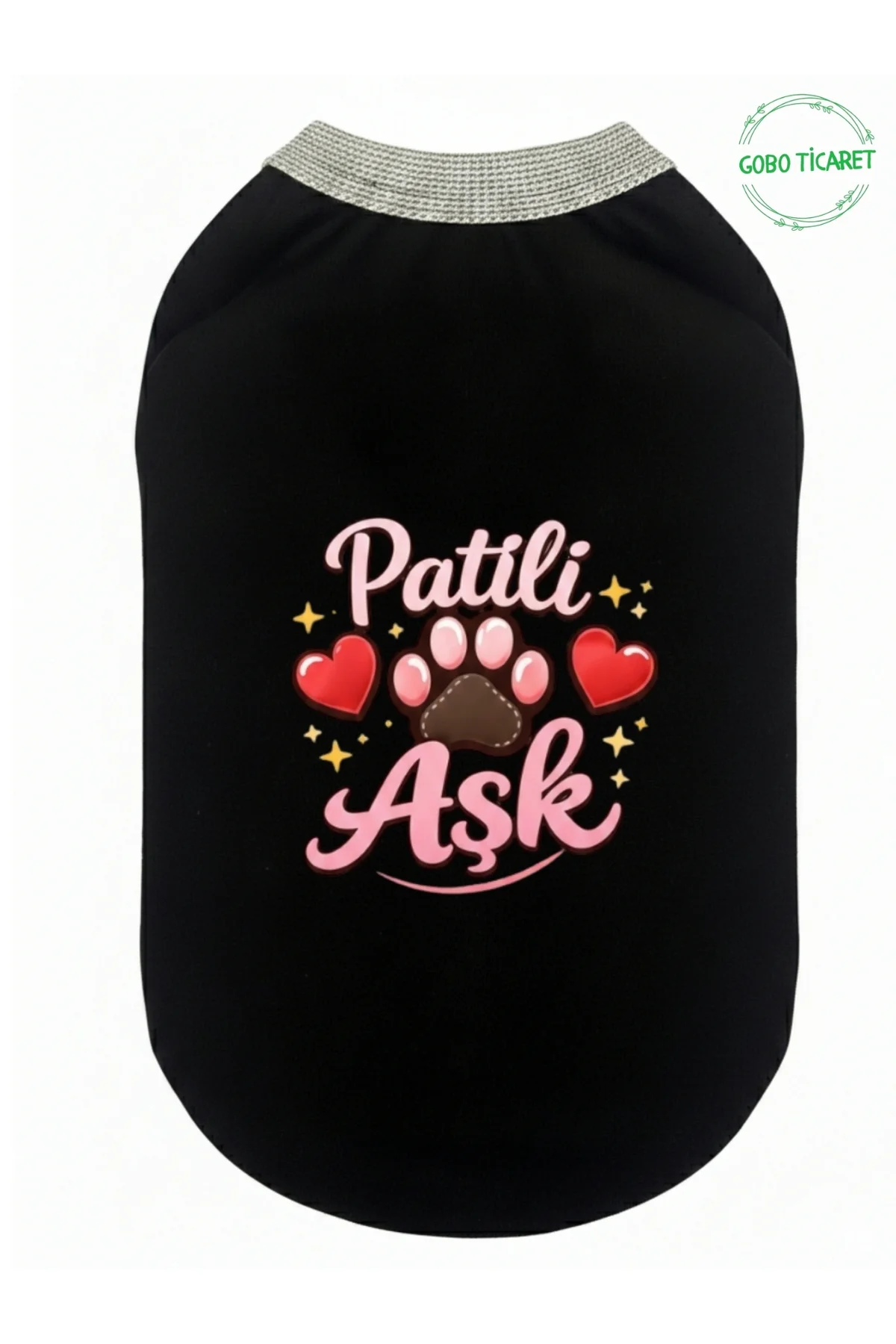Siyah Renkli Patili Aşk Baskılı Kedi ve Köpek Kıyafeti Tişörtü El