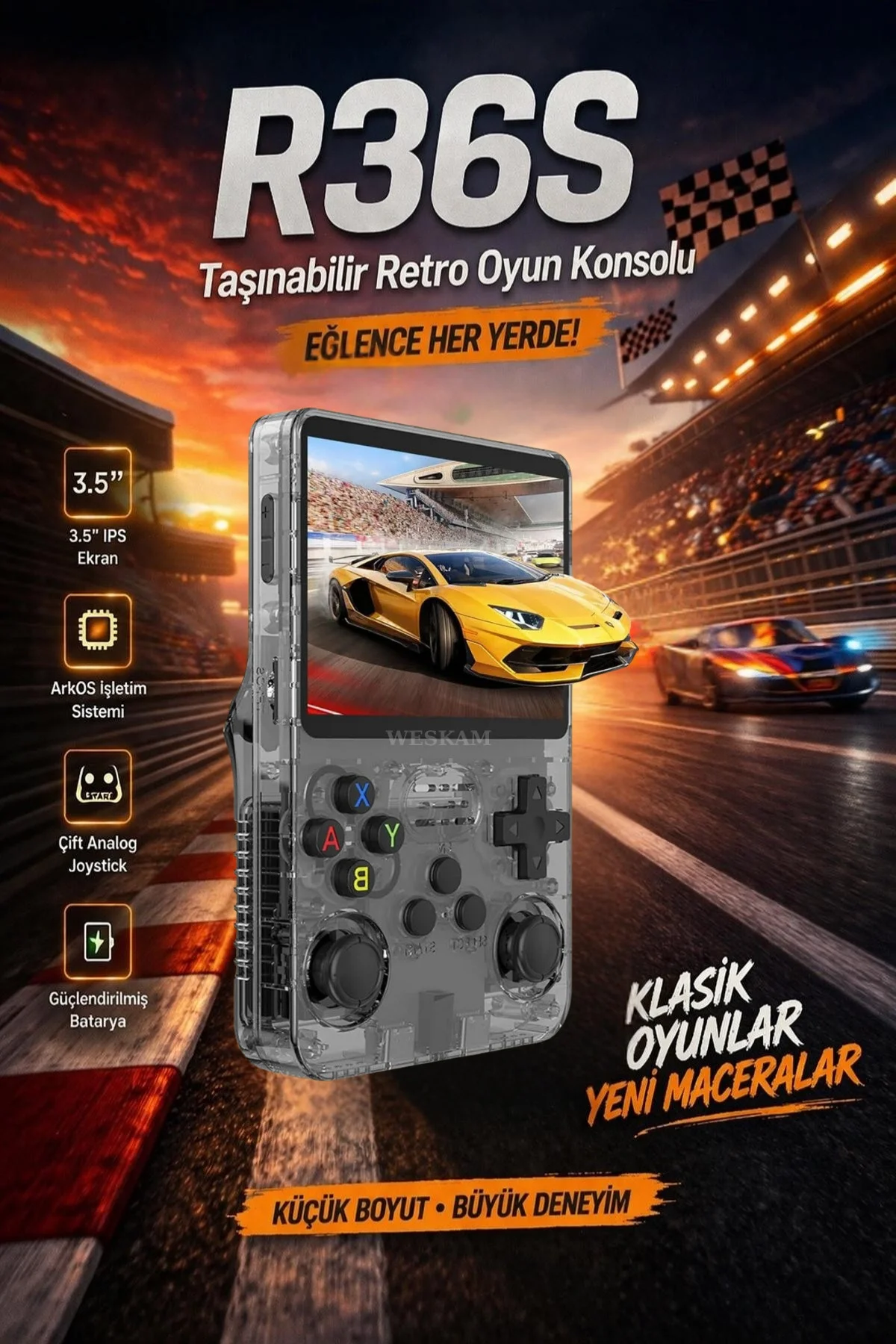 Siyah retro oyun konsolu 64 GB hafıza 15.000+ yüklü oyun yeni nesil el tipi cihaz