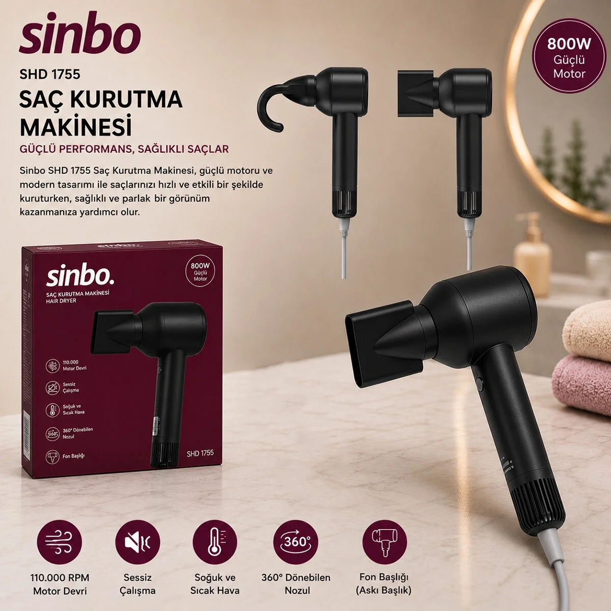 Siyah Saç Kurutma Makinesi 110.000 Rpm Sessiz Çalışma - 3 Hız - Sıcaklık Ayar Shd-1755 Bx40 Siyah Saç Kurutma Makinesi 110.000 Rpm Sessiz Çalışma - 3 Hız - Sıcaklık Ayar Shd-1755 Bx40