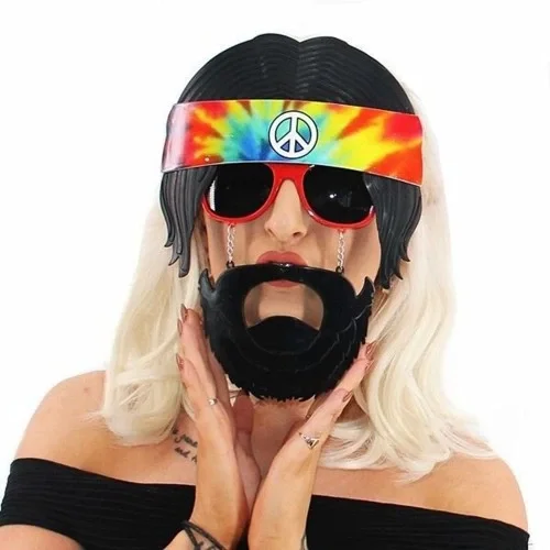 Siyah Saçlı Bandana Hippi Parti Gözlüğü Siyah Saçlı Bandana Hippi Parti Gözlüğü
